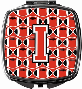 Caroline's Treasures CJ1067-ISCM Letter I Football Scarlet and Grey Compact Mirror Decorative Travel Makeup Mirror for Women Girls Gifts Pocket Makeup Mirror Folding Handheld