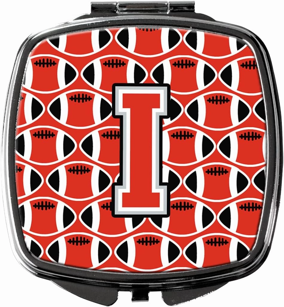 Caroline's Treasures CJ1067-ISCM Letter I Football Scarlet and Grey Compact Mirror Decorative Travel Makeup Mirror for Women Girls Gifts Pocket Makeup Mirror Folding Handheld