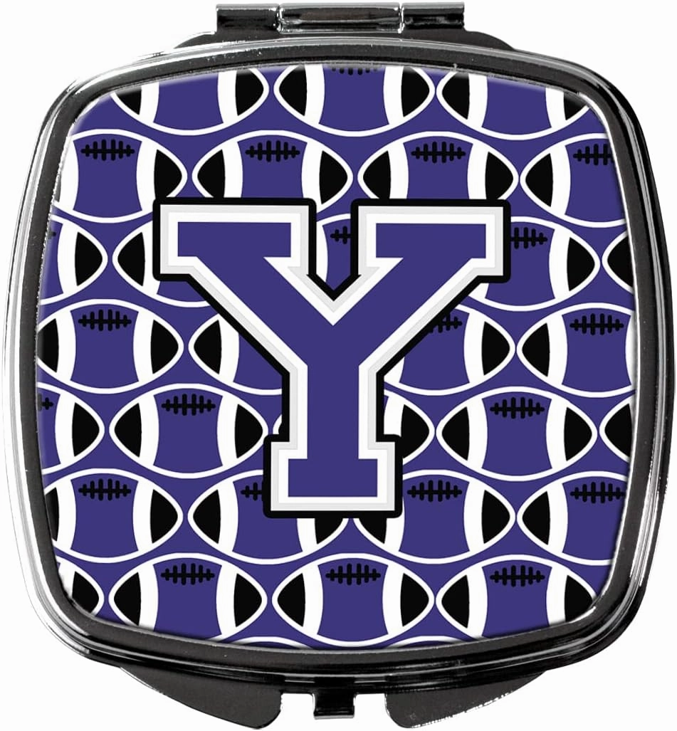 Caroline's Treasures CJ1068-YSCM Letter Y Football Purple and White Compact Mirror Decorative Travel Makeup Mirror for Women Girls Gifts Pocket Makeup Mirror Folding Handheld