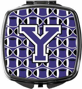 Caroline's Treasures CJ1068-YSCM Letter Y Football Purple and White Compact Mirror Decorative Travel Makeup Mirror for Women Girls Gifts Pocket Makeup Mirror Folding Handheld