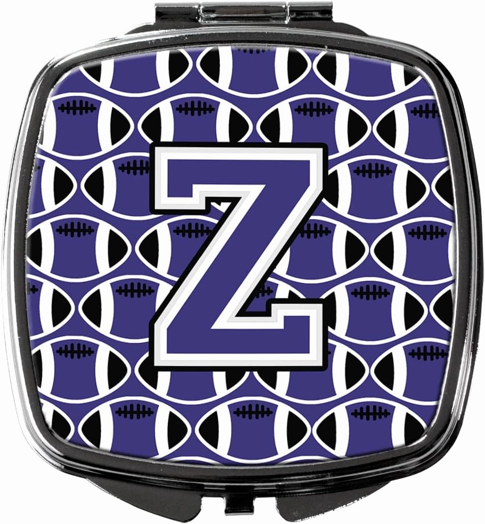 Caroline's Treasures CJ1068-ZSCM Letter Z Football Purple and White Compact Mirror Decorative Travel Makeup Mirror for Women Girls Gifts Pocket Makeup Mirror Folding Handheld
