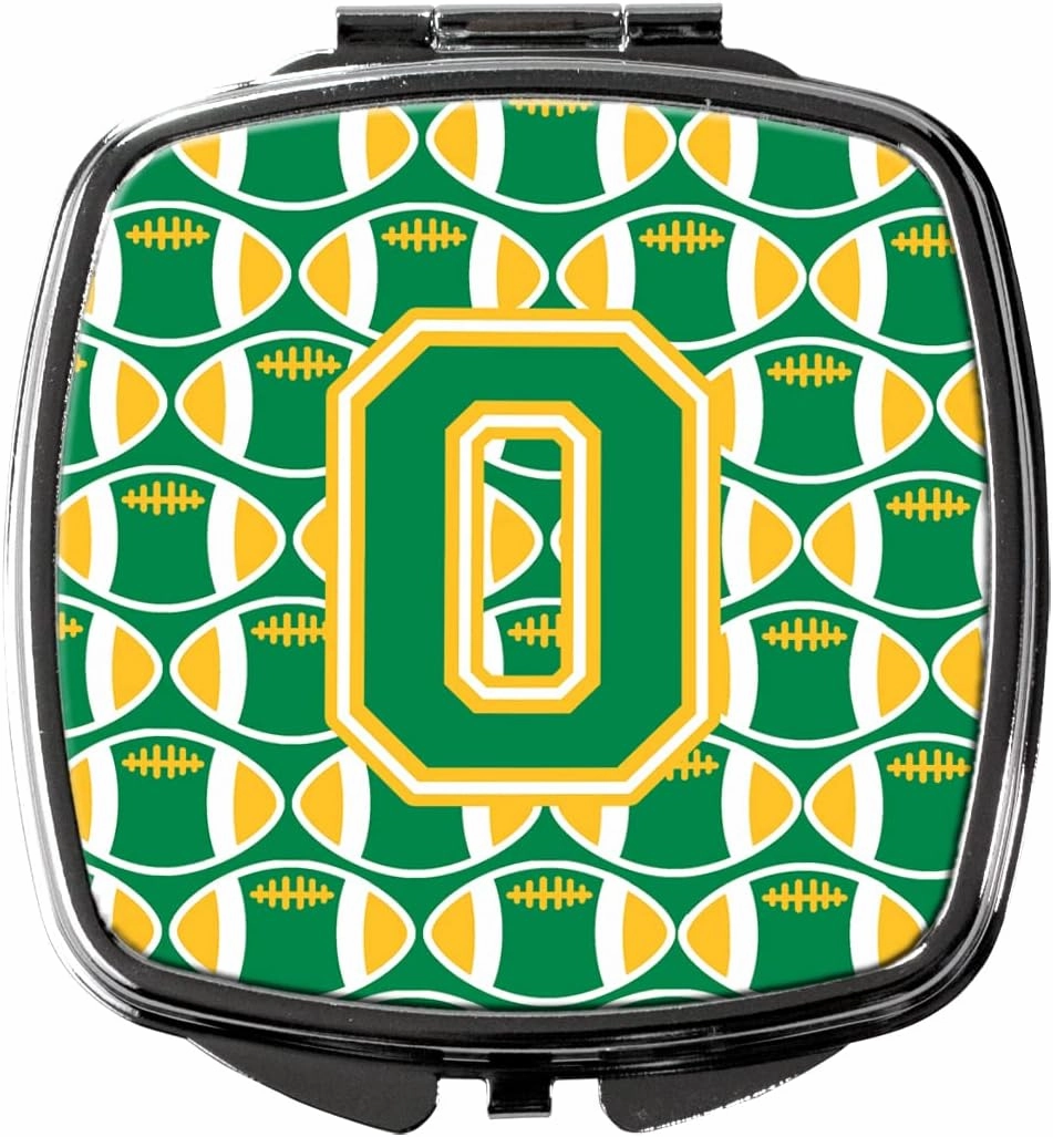 Caroline's Treasures CJ1069-OSCM Letter O Football Green and Gold Compact Mirror Decorative Travel Makeup Mirror for Women Girls Gifts Pocket Makeup Mirror Folding Handheld