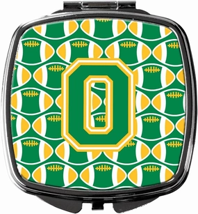 Caroline's Treasures CJ1069-OSCM Letter O Football Green and Gold Compact Mirror Decorative Travel Makeup Mirror for Women Girls Gifts Pocket Makeup Mirror Folding Handheld