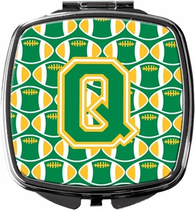 Caroline's Treasures CJ1069-QSCM Letter Q Football Green and Gold Compact Mirror Decorative Travel Makeup Mirror for Women Girls Gifts Pocket Makeup Mirror Folding Handheld