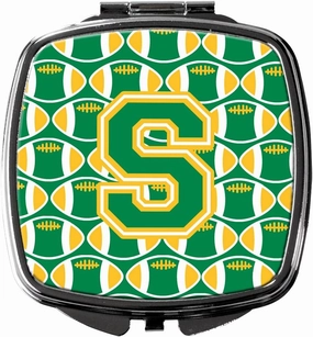 Caroline's Treasures CJ1069-SSCM Letter S Football Green and Gold Compact Mirror Decorative Travel Makeup Mirror for Women Girls Gifts Pocket Makeup Mirror Folding Handheld