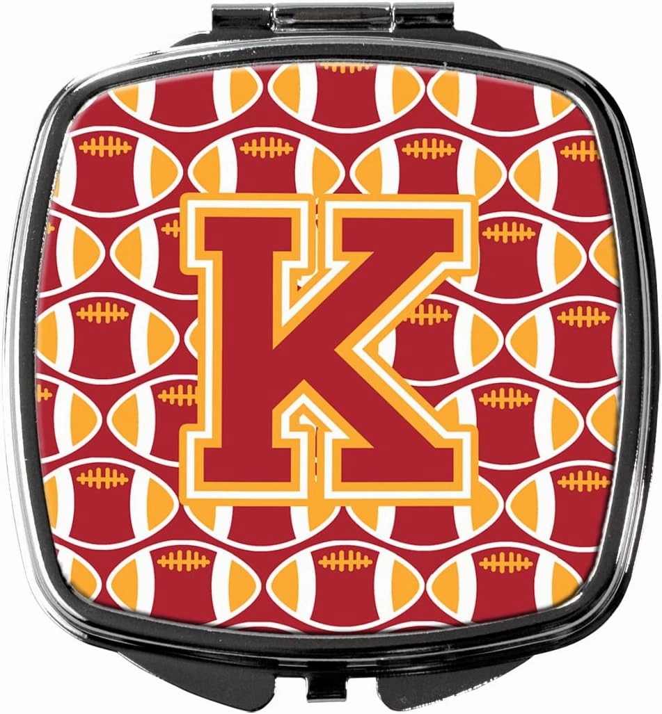 Caroline's Treasures CJ1070-KSCM Letter K Football Cardinal and Gold Compact Mirror Decorative Travel Makeup Mirror for Women Girls Gifts Pocket Makeup Mirror Folding Handheld