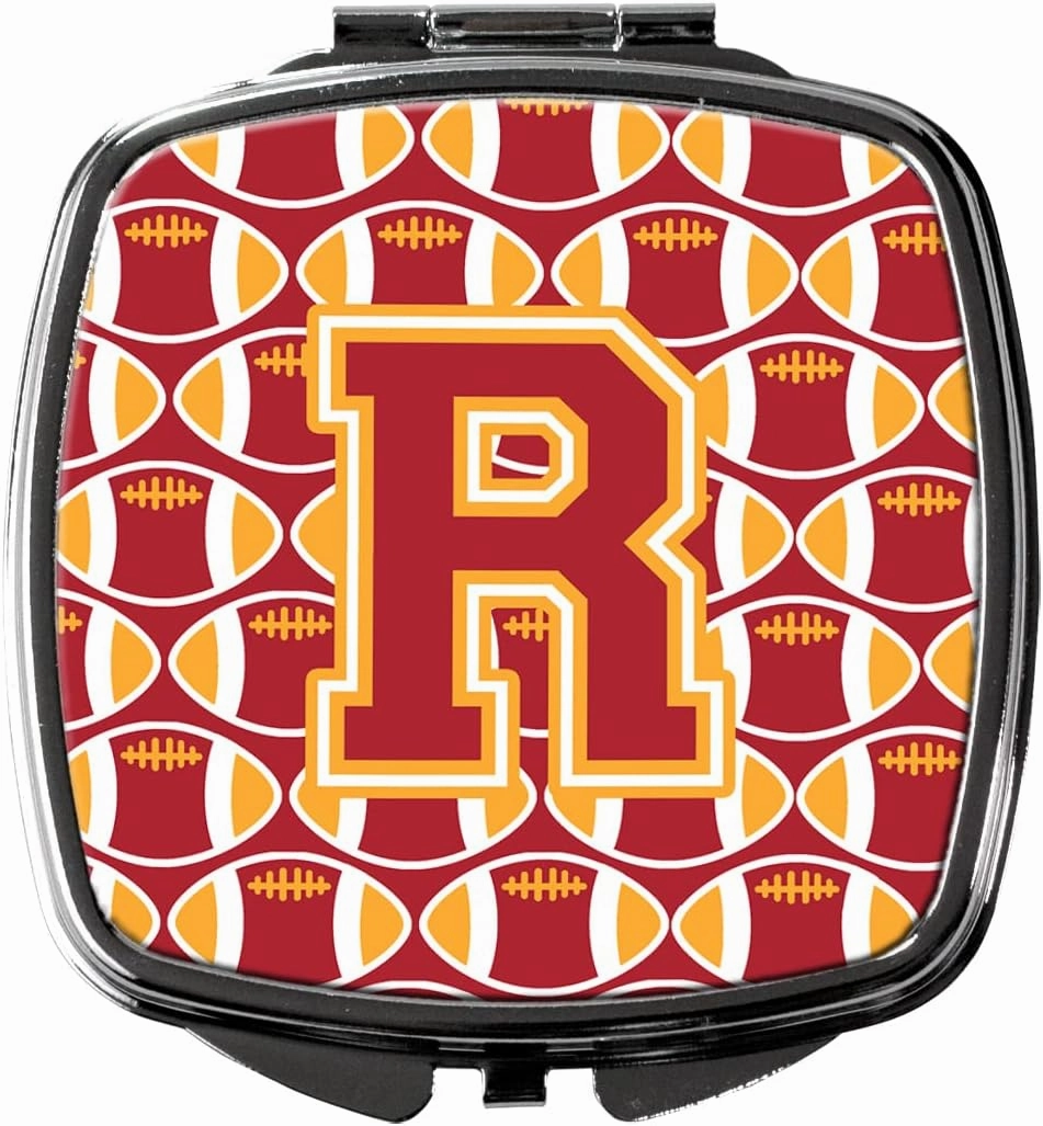 Caroline's Treasures CJ1070-RSCM Letter R Football Cardinal and Gold Compact Mirror Decorative Travel Makeup Mirror for Women Girls Gifts Pocket Makeup Mirror Folding Handheld