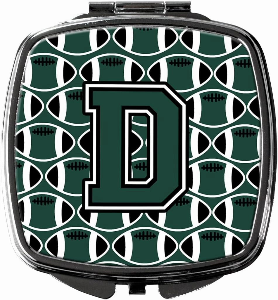 Caroline's Treasures CJ1071-DSCM Letter D Football Green and White Compact Mirror Decorative Travel Makeup Mirror for Women Girls Gifts Pocket Makeup Mirror Folding Handheld