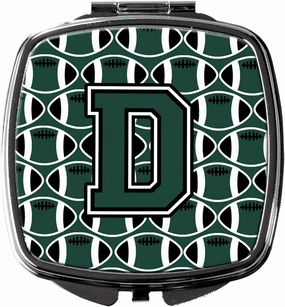Caroline's Treasures CJ1071-DSCM Letter D Football Green and White Compact Mirror Decorative Travel Makeup Mirror for Women Girls Gifts Pocket Makeup Mirror Folding Handheld