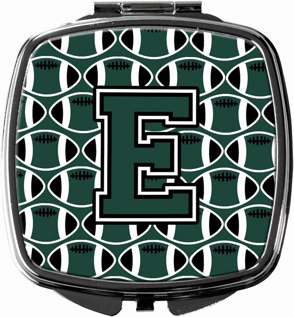Caroline's Treasures CJ1071-ESCM Letter E Football Green and White Compact Mirror Decorative Travel Makeup Mirror for Women Girls Gifts Pocket Makeup Mirror Folding Handheld