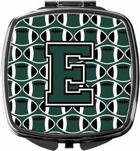 Caroline's Treasures CJ1071-ESCM Letter E Football Green and White Compact Mirror Decorative Travel Makeup Mirror for Women Girls Gifts Pocket Makeup Mirror Folding Handheld