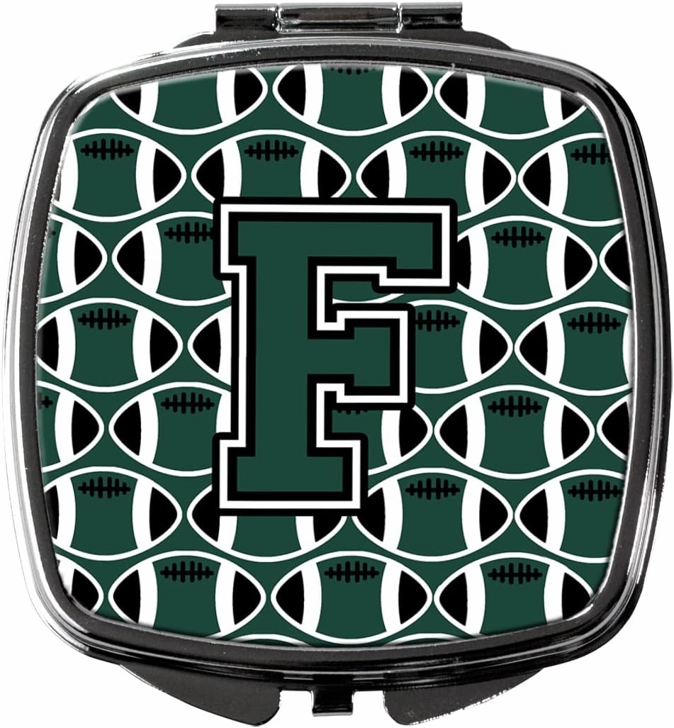 Caroline's Treasures CJ1071-FSCM Letter F Football Green and White Compact Mirror Decorative Travel Makeup Mirror for Women Girls Gifts Pocket Makeup Mirror Folding Handheld
