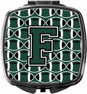 Caroline's Treasures CJ1071-FSCM Letter F Football Green and White Compact Mirror Decorative Travel Makeup Mirror for Women Girls Gifts Pocket Makeup Mirror Folding Handheld