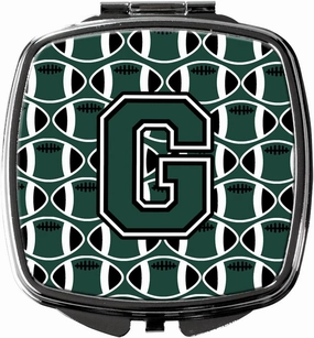 Caroline's Treasures CJ1071-GSCM Letter G Football Green and White Compact Mirror Decorative Travel Makeup Mirror for Women Girls Gifts Pocket Makeup Mirror Folding Handheld
