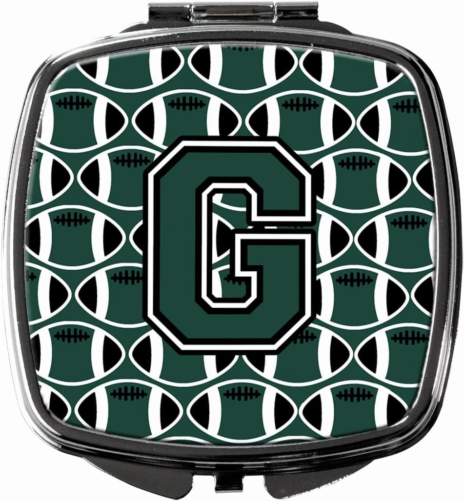 Caroline's Treasures CJ1071-GSCM Letter G Football Green and White Compact Mirror Decorative Travel Makeup Mirror for Women Girls Gifts Pocket Makeup Mirror Folding Handheld