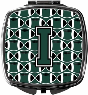 Caroline's Treasures CJ1071-ISCM Letter I Football Green and White Compact Mirror Decorative Travel Makeup Mirror for Women Girls Gifts Pocket Makeup Mirror Folding Handheld