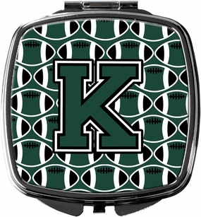 Caroline's Treasures CJ1071-KSCM Letter K Football Green and White Compact Mirror Decorative Travel Makeup Mirror for Women Girls Gifts Pocket Makeup Mirror Folding Handheld