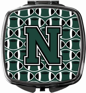 Caroline's Treasures CJ1071-NSCM Letter N Football Green and White Compact Mirror Decorative Travel Makeup Mirror for Women Girls Gifts Pocket Makeup Mirror Folding Handheld