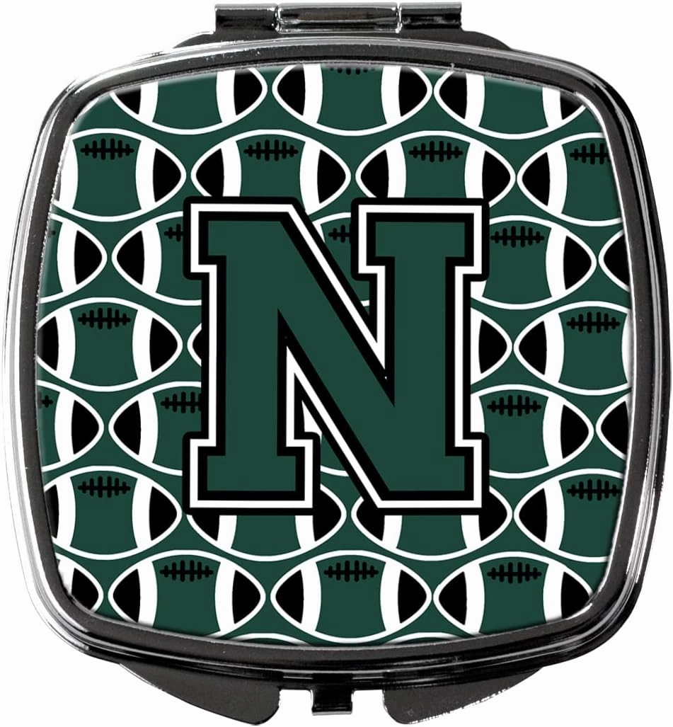 Caroline's Treasures CJ1071-NSCM Letter N Football Green and White Compact Mirror Decorative Travel Makeup Mirror for Women Girls Gifts Pocket Makeup Mirror Folding Handheld