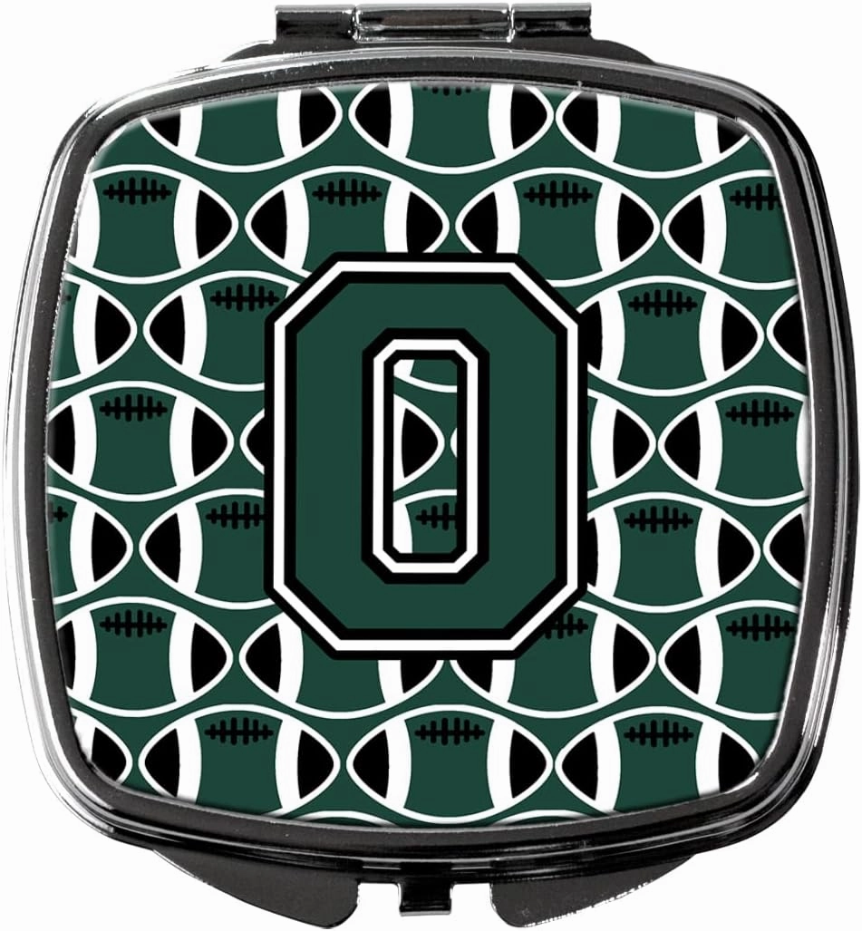 Caroline's Treasures CJ1071-OSCM Letter O Football Green and White Compact Mirror Decorative Travel Makeup Mirror for Women Girls Gifts Pocket Makeup Mirror Folding Handheld