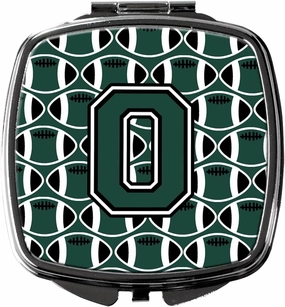 Caroline's Treasures CJ1071-OSCM Letter O Football Green and White Compact Mirror Decorative Travel Makeup Mirror for Women Girls Gifts Pocket Makeup Mirror Folding Handheld