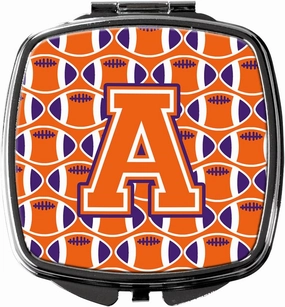 Caroline's Treasures CJ1072-ASCM Letter A Football Orange, White and Regalia Compact Mirror Decorative Travel Makeup Mirror for Women Girls Gifts Pocket Makeup Mirror Folding Handheld
