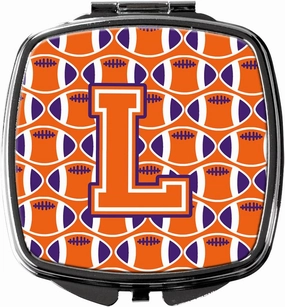 Caroline's Treasures CJ1072-LSCM Letter L Football Orange, White and Regalia Compact Mirror Decorative Travel Makeup Mirror for Women Girls Gifts Pocket Makeup Mirror Folding Handheld