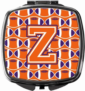 Caroline's Treasures CJ1072-ZSCM Letter Z Football Orange, White and Regalia Compact Mirror Decorative Travel Makeup Mirror for Women Girls Gifts Pocket Makeup Mirror Folding Handheld