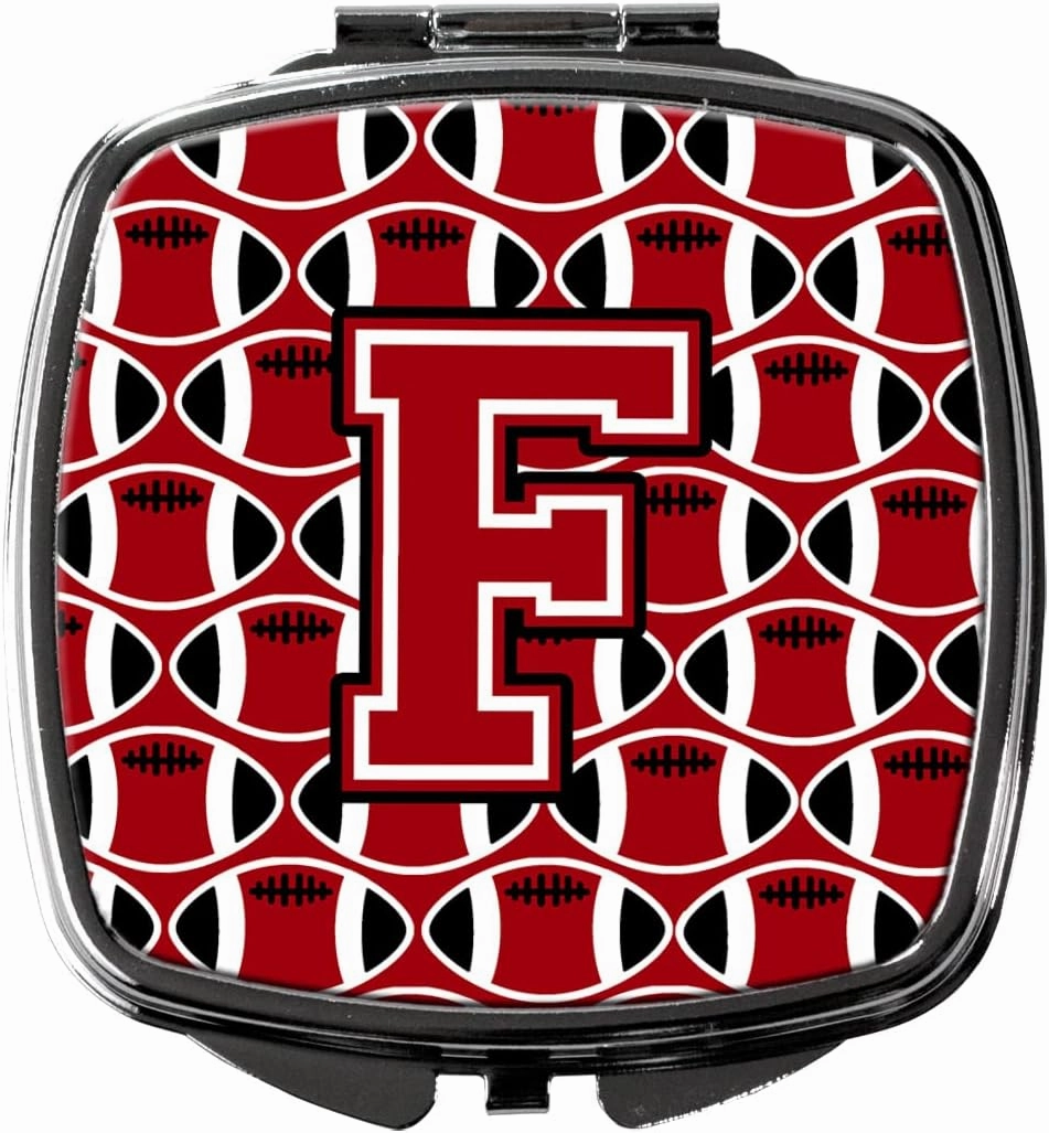 Caroline's Treasures CJ1073-FSCM Letter F Football Red, Black and White Compact Mirror Decorative Travel Makeup Mirror for Women Girls Gifts Pocket Makeup Mirror Folding Handheld