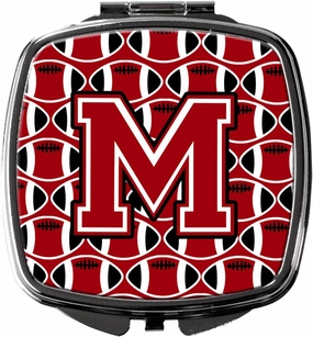 Caroline's Treasures CJ1073-MSCM Letter M Football Red, Black and White Compact Mirror Decorative Travel Makeup Mirror for Women Girls Gifts Pocket Makeup Mirror Folding Handheld