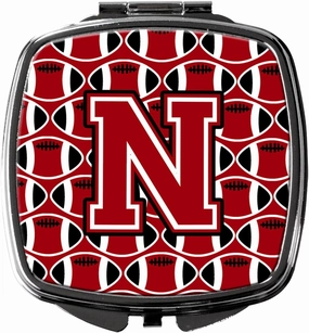 Caroline's Treasures CJ1073-NSCM Letter N Football Red, Black and White Compact Mirror Decorative Travel Makeup Mirror for Women Girls Gifts Pocket Makeup Mirror Folding Handheld