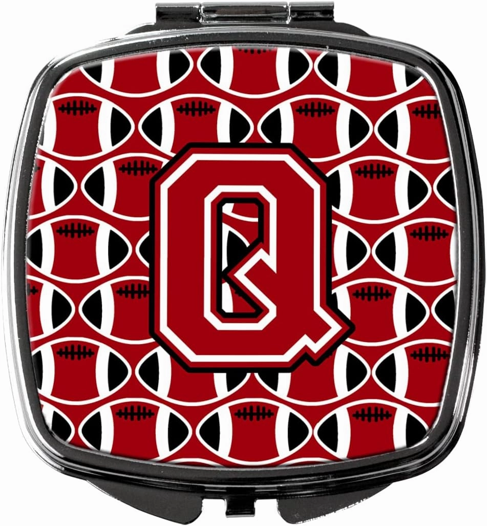Caroline's Treasures CJ1073-QSCM Letter Q Football Red, Black and White Compact Mirror Decorative Travel Makeup Mirror for Women Girls Gifts Pocket Makeup Mirror Folding Handheld