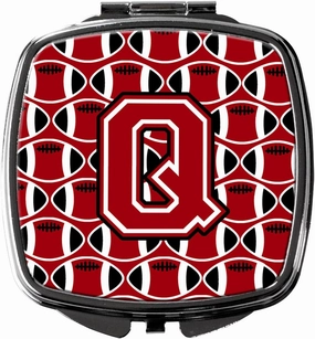 Caroline's Treasures CJ1073-QSCM Letter Q Football Red, Black and White Compact Mirror Decorative Travel Makeup Mirror for Women Girls Gifts Pocket Makeup Mirror Folding Handheld