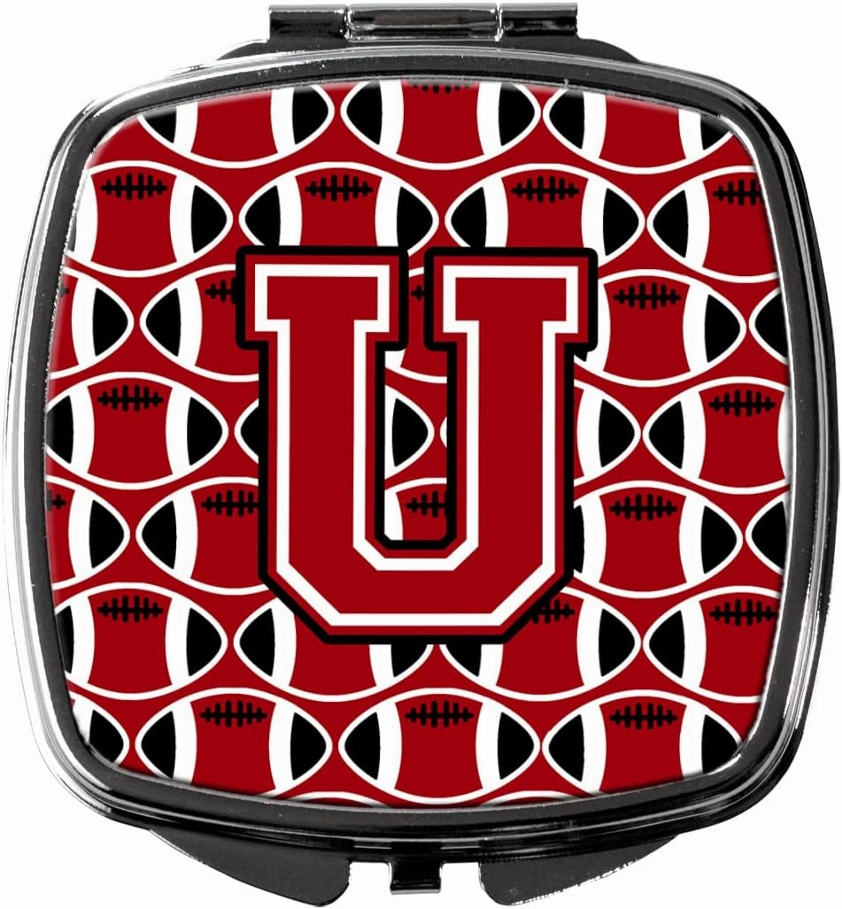 Caroline's Treasures CJ1073-USCM Letter U Football Red, Black and White Compact Mirror Decorative Travel Makeup Mirror for Women Girls Gifts Pocket Makeup Mirror Folding Handheld