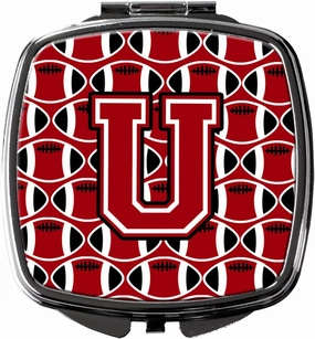 Caroline's Treasures CJ1073-USCM Letter U Football Red, Black and White Compact Mirror Decorative Travel Makeup Mirror for Women Girls Gifts Pocket Makeup Mirror Folding Handheld