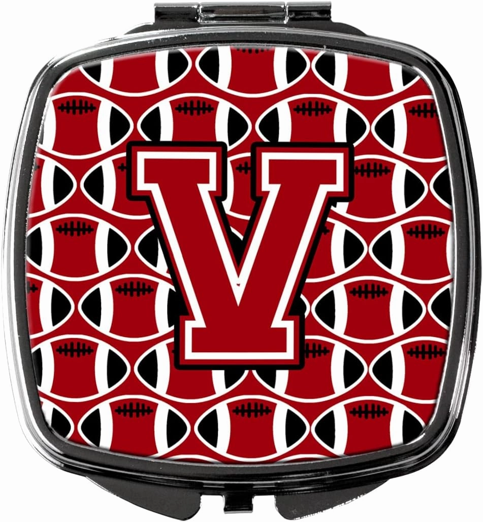 Caroline's Treasures CJ1073-VSCM Letter V Football Red, Black and White Compact Mirror Decorative Travel Makeup Mirror for Women Girls Gifts Pocket Makeup Mirror Folding Handheld