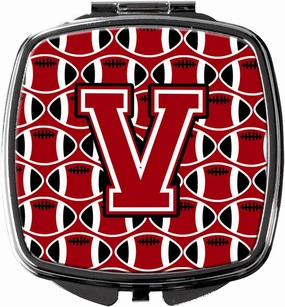 Caroline's Treasures CJ1073-VSCM Letter V Football Red, Black and White Compact Mirror Decorative Travel Makeup Mirror for Women Girls Gifts Pocket Makeup Mirror Folding Handheld