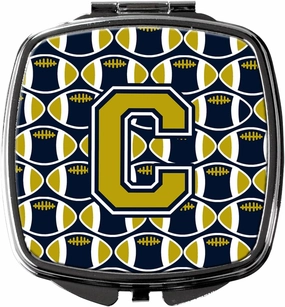 Caroline's Treasures CJ1074-CSCM Letter C Football Blue and Gold Compact Mirror Decorative Travel Makeup Mirror for Women Girls Gifts Pocket Makeup Mirror Folding Handheld