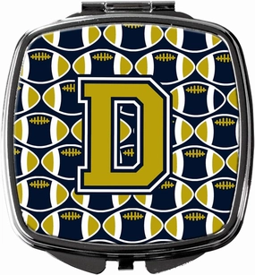 Caroline's Treasures CJ1074-DSCM Letter D Football Blue and Gold Compact Mirror Decorative Travel Makeup Mirror for Women Girls Gifts Pocket Makeup Mirror Folding Handheld