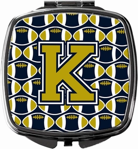 Caroline's Treasures CJ1074-KSCM Letter K Football Blue and Gold Compact Mirror Decorative Travel Makeup Mirror for Women Girls Gifts Pocket Makeup Mirror Folding Handheld