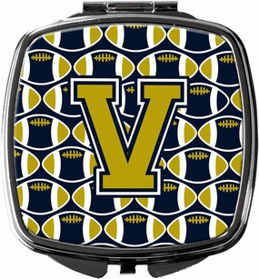 Caroline's Treasures CJ1074-VSCM Letter V Football Blue and Gold Compact Mirror Decorative Travel Makeup Mirror for Women Girls Gifts Pocket Makeup Mirror Folding Handheld
