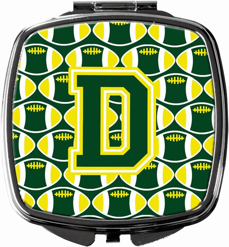 Caroline's Treasures CJ1075-DSCM Letter D Football Green and Yellow Compact Mirror Decorative Travel Makeup Mirror for Women Girls Gifts Pocket Makeup Mirror Folding Handheld