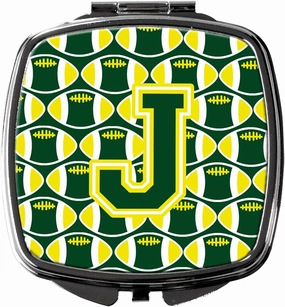 Caroline's Treasures CJ1075-JSCM Letter J Football Green and Yellow Compact Mirror Decorative Travel Makeup Mirror for Women Girls Gifts Pocket Makeup Mirror Folding Handheld