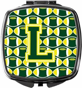Caroline's Treasures CJ1075-LSCM Letter L Football Green and Yellow Compact Mirror Decorative Travel Makeup Mirror for Women Girls Gifts Pocket Makeup Mirror Folding Handheld