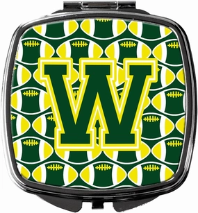 Caroline's Treasures CJ1075-WSCM Letter W Football Green and Yellow Compact Mirror Decorative Travel Makeup Mirror for Women Girls Gifts Pocket Makeup Mirror Folding Handheld