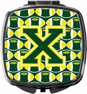 Caroline's Treasures CJ1075-XSCM Letter X Football Green and Yellow Compact Mirror Decorative Travel Makeup Mirror for Women Girls Gifts Pocket Makeup Mirror Folding Handheld