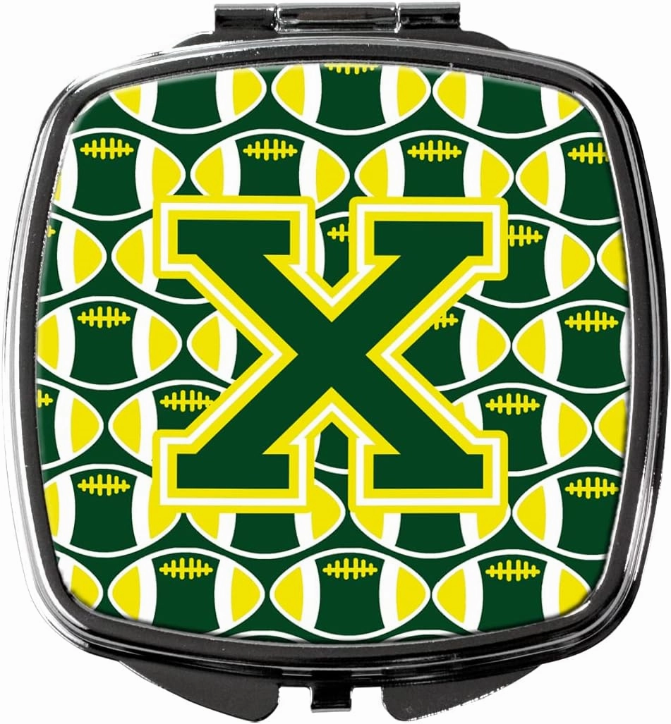 Caroline's Treasures CJ1075-XSCM Letter X Football Green and Yellow Compact Mirror Decorative Travel Makeup Mirror for Women Girls Gifts Pocket Makeup Mirror Folding Handheld