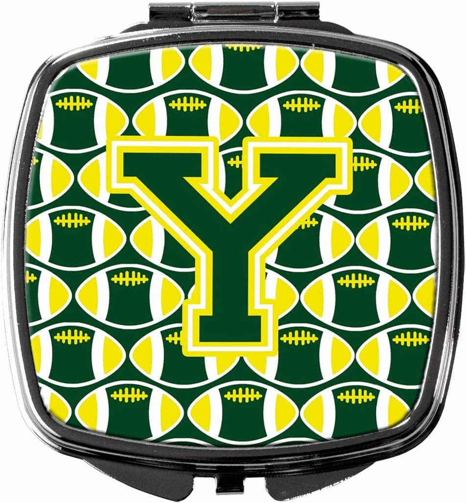 Caroline's Treasures CJ1075-YSCM Letter Y Football Green and Yellow Compact Mirror Decorative Travel Makeup Mirror for Women Girls Gifts Pocket Makeup Mirror Folding Handheld
