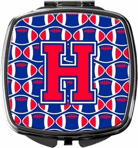 Caroline's Treasures CJ1076-HSCM Letter H Football Harvard Crimson and Yale Blue Compact Mirror Decorative Travel Makeup Mirror for Women Girls Gifts Pocket Makeup Mirror Folding Handheld