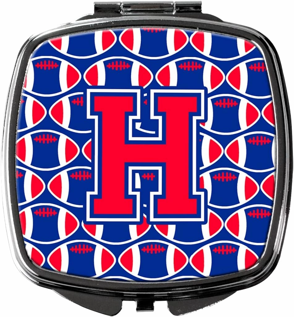 Caroline's Treasures CJ1076-HSCM Letter H Football Harvard Crimson and Yale Blue Compact Mirror Decorative Travel Makeup Mirror for Women Girls Gifts Pocket Makeup Mirror Folding Handheld